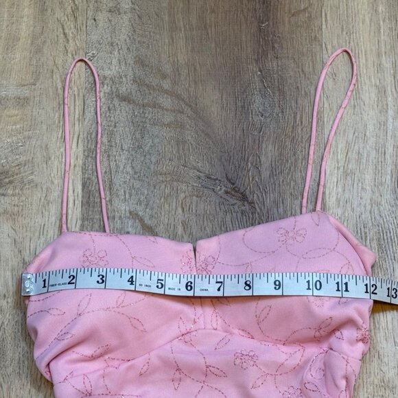 90s Y2K City Triangles Pink Floral Pattern Cottagecore Midi Dress With Ruffled H - Picture 10 of 13